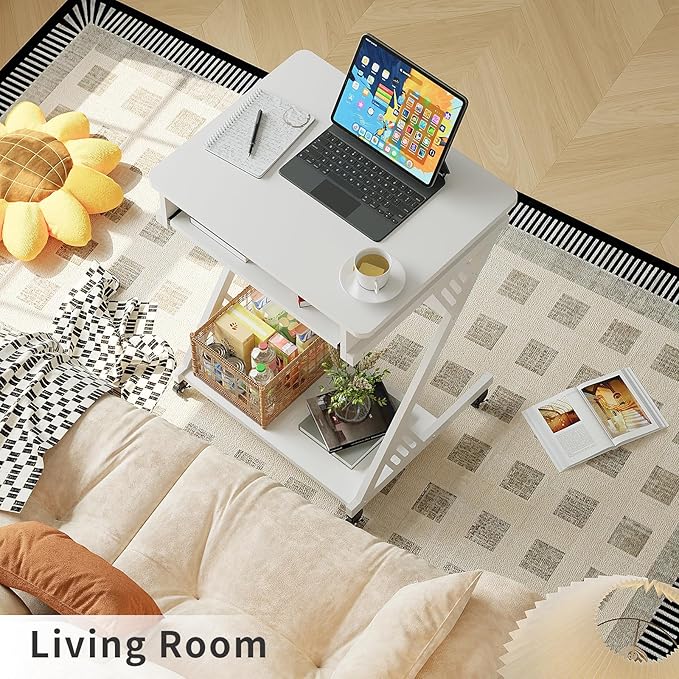 ALISENED 2 Tier Computer Desk with Keyboard Tray, 23.6" Home Office Desk Computer Workstation Rolling Study PC Laptop Table for Small Spaces,Z-Shaped Small Compact Study Table,White