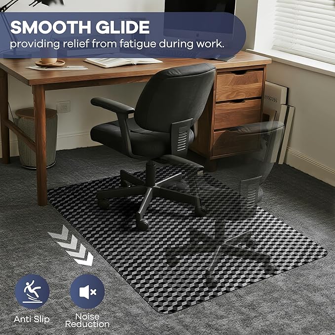BesWin Office Chair Mat for Carpet, 48" x 60" Large Computer Desk Chair Mat for Low Carpeted Floors, Thick and Sturdy Carpet Protector for Rolling Chairs, Easy Glide Floor Mat for Home, Gaming (Black)