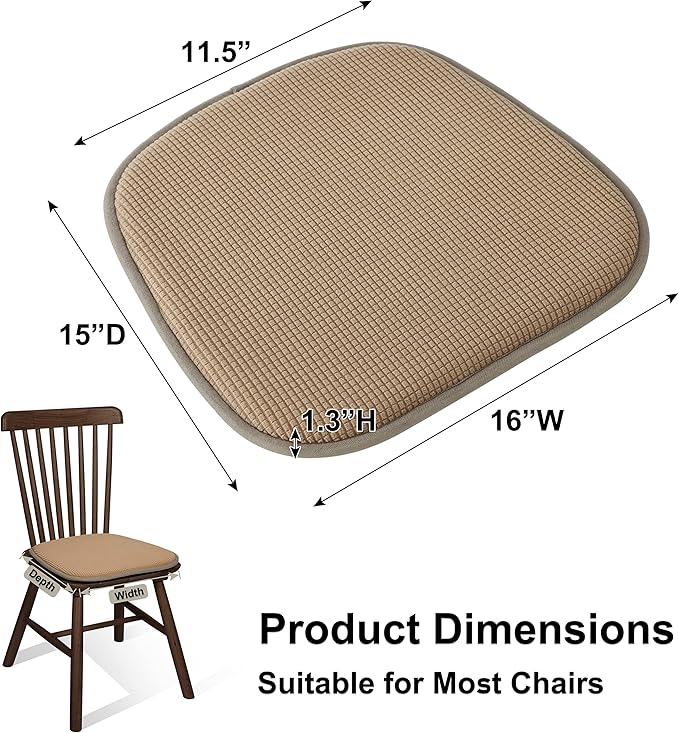 Shinnwa Kitchen Seat Cushions Set of 4, Non Slip Dining Chair Cushions, U-Shaped Indoor Chair Pads, 4 Pack, 15 x 16 Inches, Brown