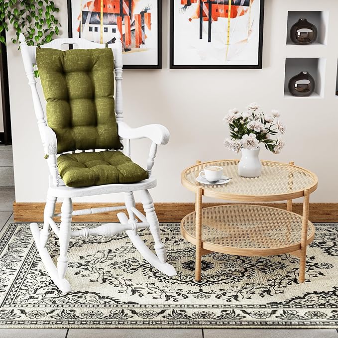 Klear Vu The Gripper Non-Slip Rocking Chair Cushion Set with Thick Padding, Includes Seat Pad & Back Pillow with Ties for Indoor Living Room Rocker, 17x17 Inches, 2 Piece Set, Jade