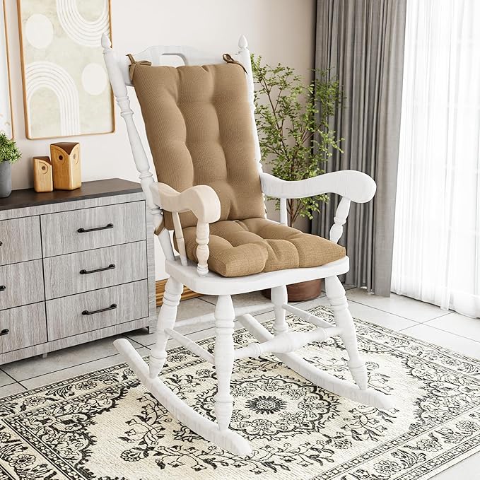 Klear Vu The Gripper Non-Slip Rocking Chair Cushion Set with Thick Padding, Includes Seat Pad & Back Pillow with Ties for Indoor Living Room Rocker, 17x17 Inches, 2 Piece Set, Tan