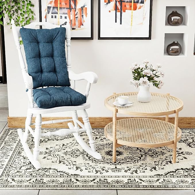 The Gripper Twill Jumbo XL Non-Slip Rocking Chair Cushion Set with Thick Padding, Includes Seat Pad & Back Pillow with Ties for Indoor Living Room Rocker, 17x17 Inches, 2 Piece Set, Sapphire