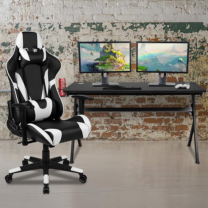 EMMA + OLIVER Black/Gaming Desk Bundle - Cup/Headset Holder/Mouse Pad Top