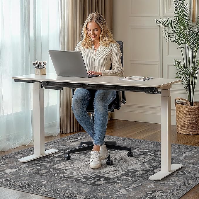 36"x48" Office Chair Mat for Hardwood Tile Floor, Under Desk Carpet Protector for Rolling Computer Chair Mat, Machine Washable Area Rug, Anti-Slip 1/5" Thick Low Pile Thin Vinyl Floor Mat, Black