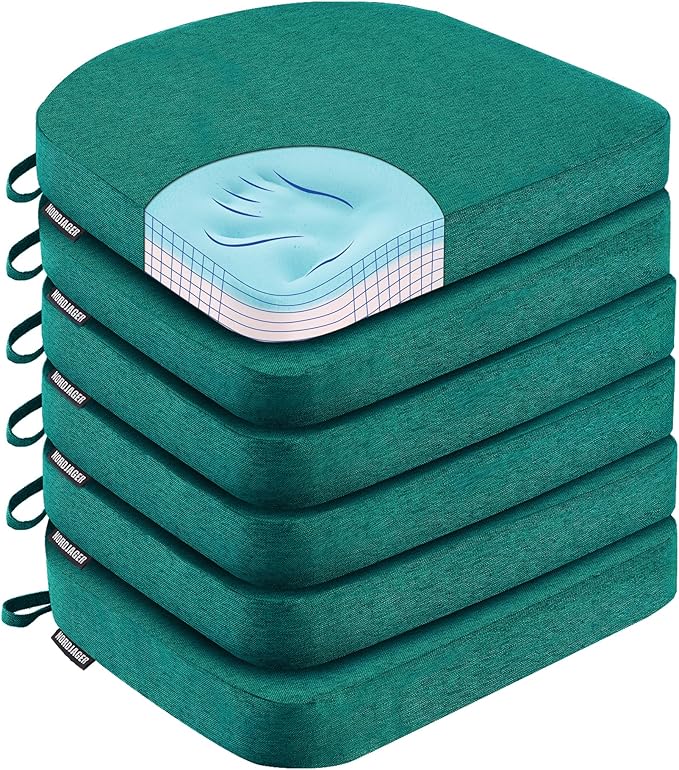 Nordjager Dining Chair Cushions Set of 6 Memory Foam Chair Cushion, Comfortable Dining Chair Pad Removable Slip Resistant Kitchen Chair Seat Cushion (6 Piece, Green)