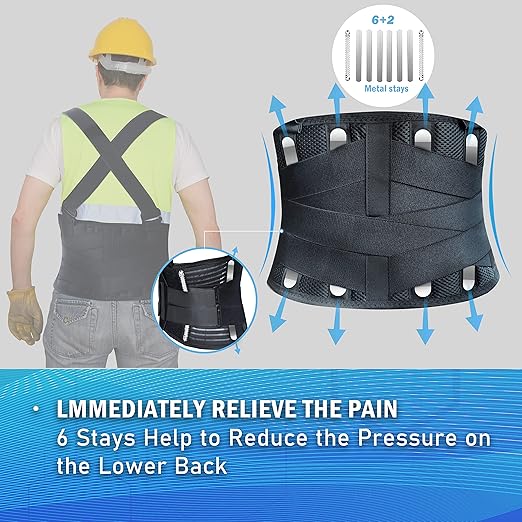 DARLIS Plus Size Back Support Belt with Removable Suspender Straps, Posture Corrector Protector for Heavy Lifting Safety, Work Back Brace for Men Women in Construction, Warehouse Jobs (Fits 3xl, 4xl)