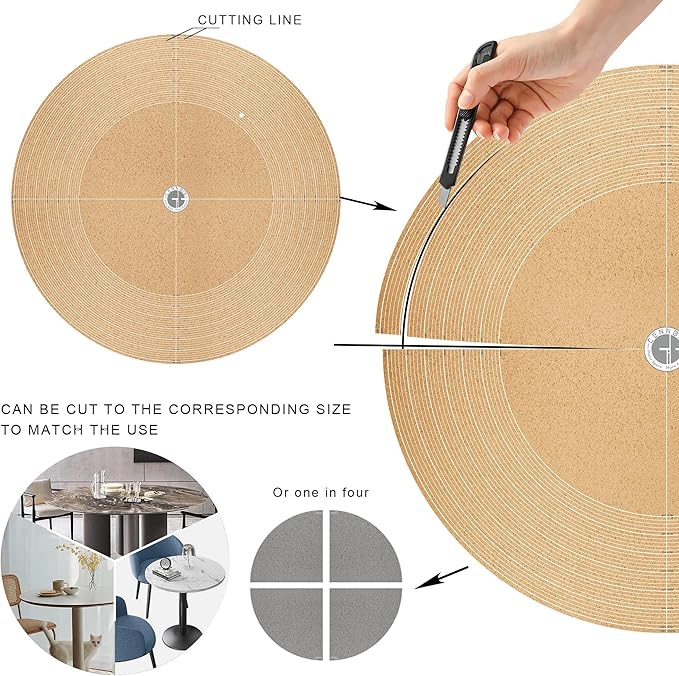 CENNBIE 30 Inches Round Table Cover Protector - Cork & Leather Table Mat - Suitable as Side Dining Coffee Table Pad - Can Be Cut to Fit (18"-30", Blue)