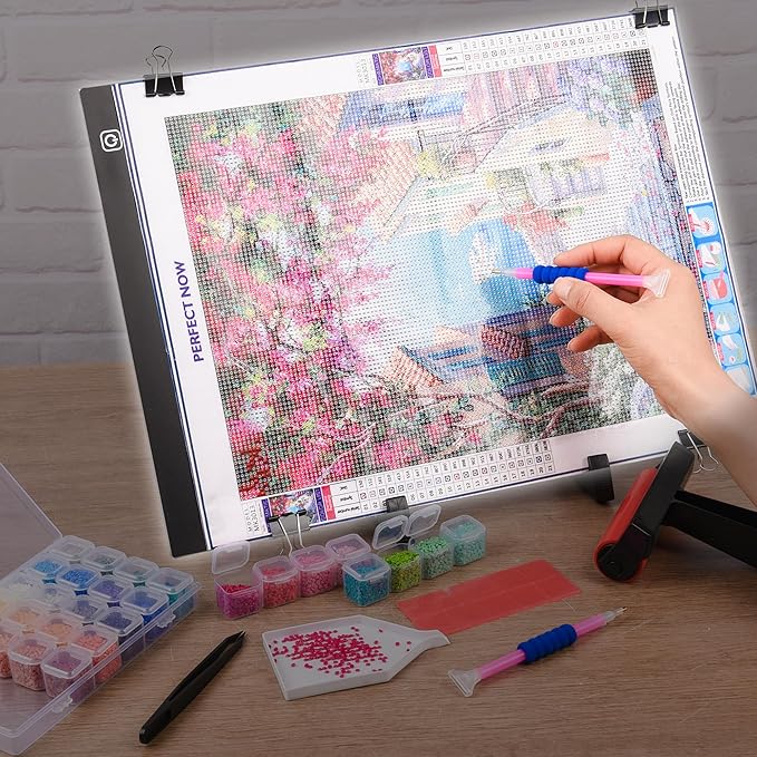 Diamond Painting Storage Accessories Kit with A4 LED Light Pad, Bead Organizers, Drill Pens, Storage Boxes, and Tools (A4 Light Pad Kit)