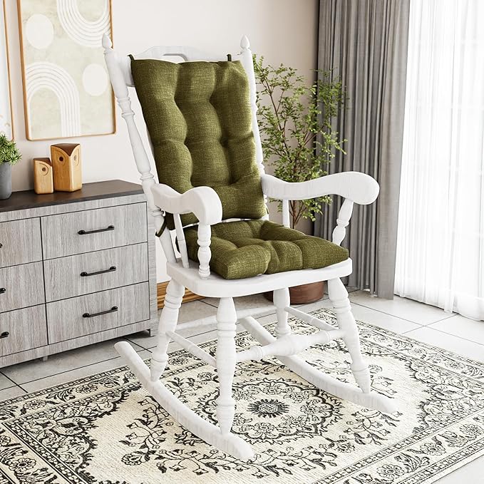 Klear Vu The Gripper Non-Slip Rocking Chair Cushion Set with Thick Padding, Includes Seat Pad & Back Pillow with Ties for Indoor Living Room Rocker, 17x17 Inches, 2 Piece Set, Jade