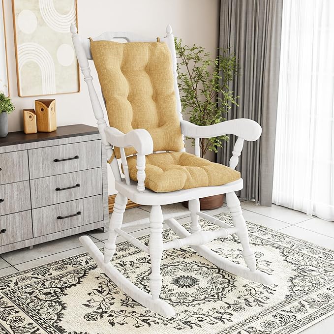 Klear Vu The Gripper Non-Slip Rocking Chair Cushion Set with Thick Padding, Includes Seat Pad & Back Pillow with Ties for Indoor Living Room Rocker, 17x17 Inches, 2 Piece Set, Sand