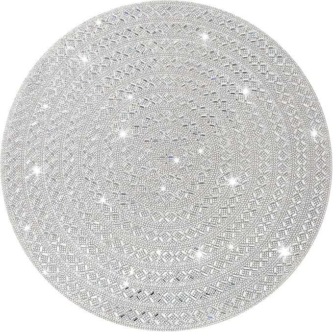 Silver Round Placemat Heat Resistant Non-Slip Table Mat for Fall Kitchen Dining Festivals Table Wedding Sparkle Christmas Decoration Glass Rhinestones Placemat (15 Inches)