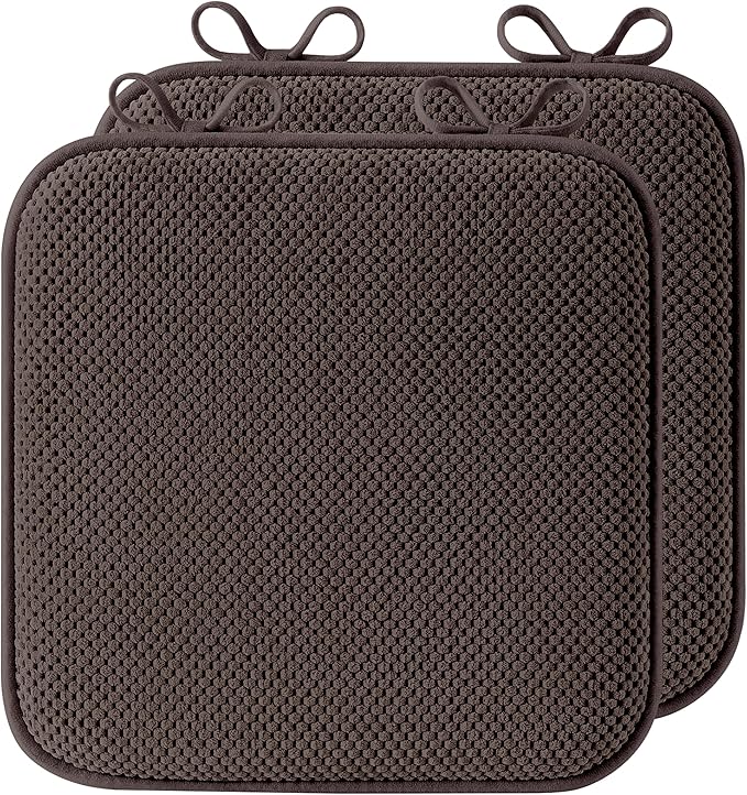 puredown® Chair Cushions for Dining Chairs, Set of 2 Memory Foam Seat Cushions with Non-Slip Backing & Ties, 16" x 16" x 1.5", Comfortable & Supportive Dining Chair Pads for Kitchen, Coffee
