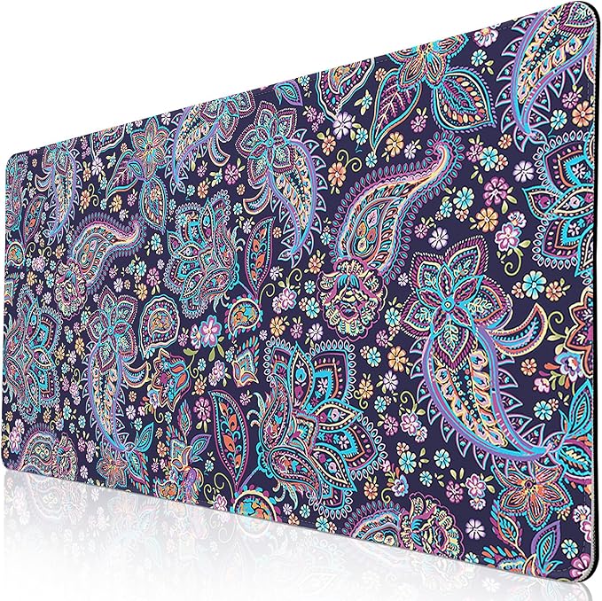 Mouse Pad Paisley Floral, Desk Mat for Desktop, Boho Flowers Desk Pad Extended XXL Large Gaming Mouse pad Anti-Slip with Stitched Edges Waterproof Computer Laptop Keyboard Desk Mat for Women Girls