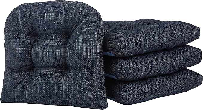 Klear Vu Gripper Overstuffed Universal Non-Slip Dining Chair Cushions for Kitchen Decor or Office Use, U-Shaped Skid-Proof Seat Pad, 15x15 Inches, 4 Count (Pack of 1), Waffle Navy Blue