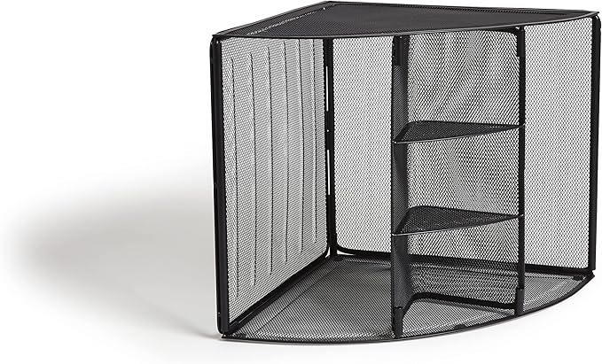 TRU RED Wire Mesh Corner Desk Organizer, 4‑Compartment – Space‑Saving Desktop Storage for Files & Office Supplies