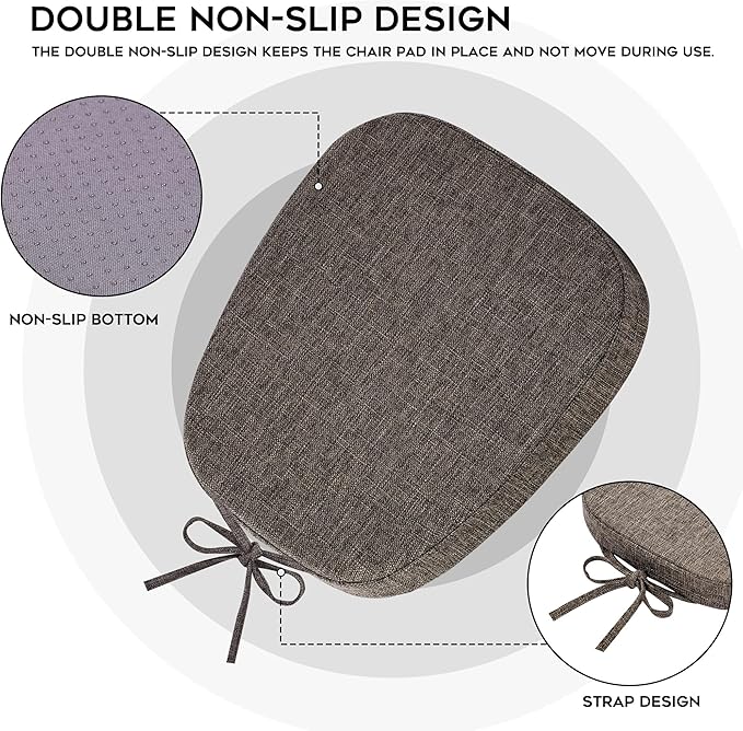 baibu 14x14 Memory Foam Metal Chair Cushions Set of 4, Dual-Layer Design Non-Slip Metal Dining Chair Pads Kitchen Seat Cushion with Machine Washable Cover, 4 Counts, Brown