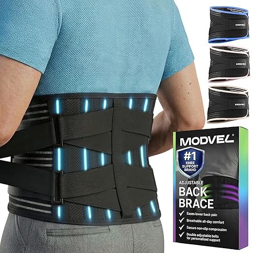 Modvel Back Brace for Lower Back Pain Women and Men – Lumbar Support Belt for Sciatica, Herniated Disc, Muscle Strain – Adjustable Breathable Work Brace with 6 Stays – Support for Posture – Size XXL