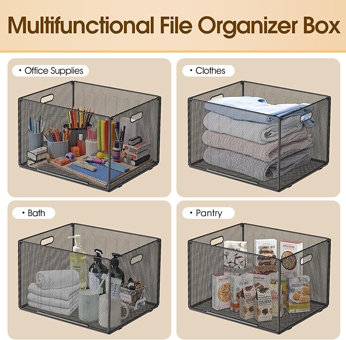 MaxGear Hanging File Organizer Box, Metal Mesh File Folder Storage Box for Letter Legal Size, Black Filing Box for Hanging File Folders, Hanging Folder Organizer for Desk, Office, School, Home, 2 Pack