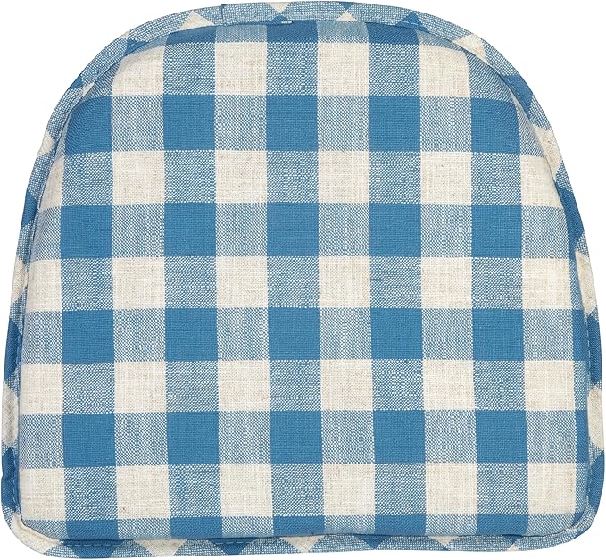 Klear Vu The Gripper Non-Slip Linen Check Dining Kitchen Chair Pads, 15" x 16" x 2", Set of 4, Liza Check Blue