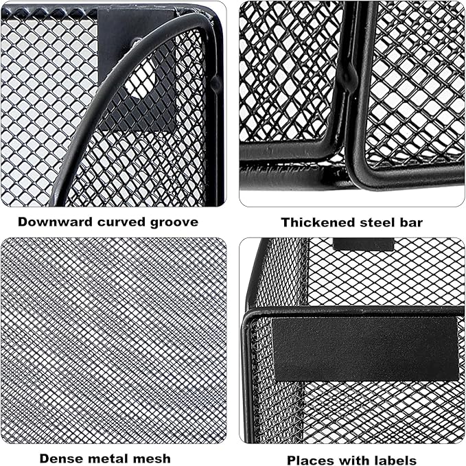 1 Pocket Mesh Wall File Holder Organizer Office Hanging File Folder Magazine Rack, Nametag Label Hooks Set Included (Black)