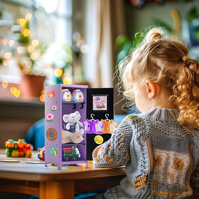 PACOLO Mini Locker, Metal Small Locker for Desktop, Girls Lockbox Desktop Storage Organizer, Money Safe and Cash Lock Box for Girls Safe (Purple)