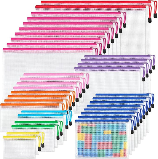 JARLINK 36 Pack 8 Sizes Mesh Pouch, 9 Colors, Waterproof Zipper File Bags Document Multipurpose Travel Bags for Office, School, Board Game, Puzzles, Cosmetics, Travel Accessories, and Home Organize