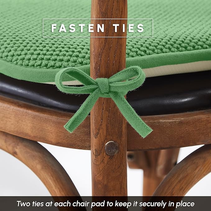 Elegant Comfort 2 Pack Chair Cushion Covers - Skid-Proof Rubber Backing - 16 x 16 Inch - Thick Dining Square Shape Seat Covers - Comfortable Textured Chair Pads with Ties - Honeycomb Pattern, Green