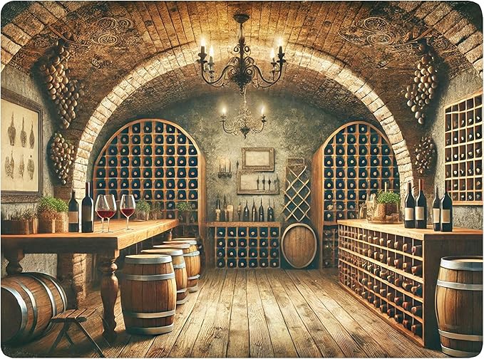 Set of 4 Cork Backed Placemats, Kitchen and Dining Table Decoration Design Hard Placemat 12" x 16" (Wine Cellar)