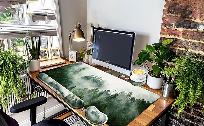 Huge Mouse Pad for Desk 40x20 Inch Extra Large with Coaster, Big Mousepad Stitched Edges Non Slip Base Extended Giant Mouse Pad for Office Home Forest