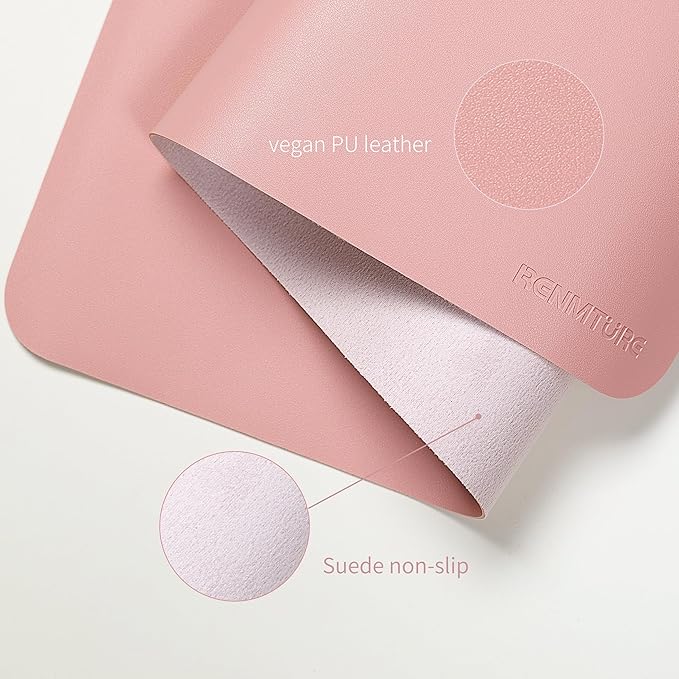 RENMTURE PU Mouse Pad, Faux Leather Large Desk Pad, Home Work Office Accessories, Non-Slip Desk Mat, Waterproof Gaming Pad Desk Blotter (23.6" x 13.7", Pink)