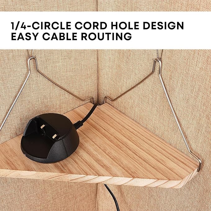 Fabric Wall Cubicle Corner Shelf with Hooks for Work Decor, Wooden Cubicle Organizer Storage Shelf with Hangers Cubicle Accessories for Women Men Desk, 2 Pack