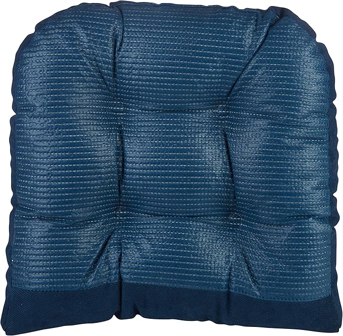 Klear Vu Gripper Overstuffed Universal Non-Slip Dining Chair Cushions for Kitchen Decor or Office Use, U-Shaped Skid-Proof Seat Pad, 15x15 Inches, 4 Count (Pack of 1), Linear Indigo Blue