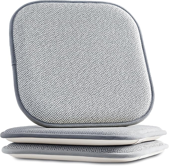 Elegant Comfort 2 Pack Chair Cushion Covers - Skid-Proof Rubber Backing - 16 x 16 Inch - Thick Dining Square Shape Seat Covers - Comfortable Textured Chair Pads with Ties - Chevron Pattern, Gray