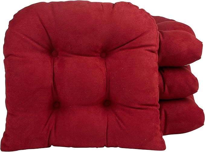 Klear Vu Gripper Overstuffed Universal Non-Slip Dining Chair Cushions for Kitchen Decor or Office Use, U-Shaped Skid-Proof Seat Pad, 15x15 Inches, 4 Count (Pack of 1), Linear Kitchen Red