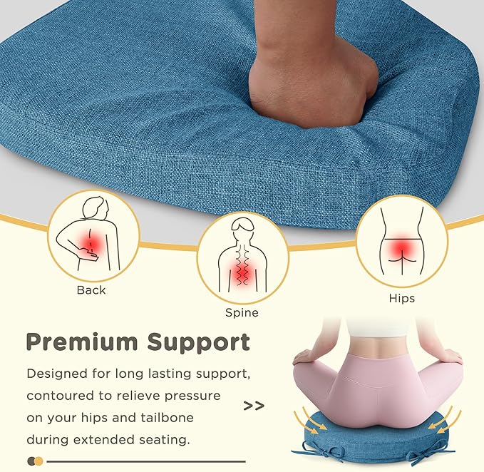 Windsor Chair Cushions for Dining Chairs 1 Pack Non Slip Kitchen Seat Cushion with Ties and Washable Covers Indoor Comfortable Seat Pad with Thick Foam 16.5" x 15.5" x 2" Blue