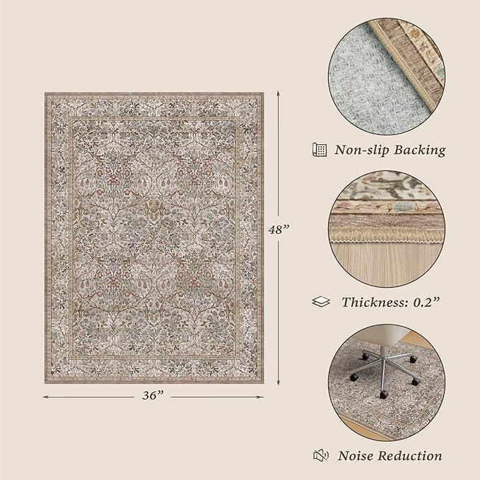 JTJ Washable 3'x4' Moss Office Chair Mat for Hardwood Floors, Non-Slip Low Pile Desk Rug, 36"x48" Small Area Rug for Computer Desk Home Office, Machine Washable WFH Essential for Dorm Room
