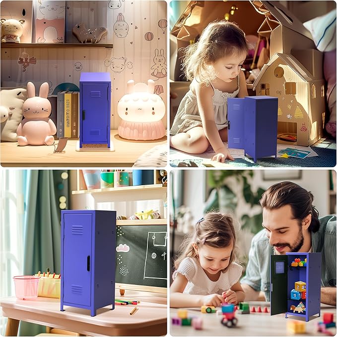 PACOLO Mini Locker, Metal Small Locker for Desktop, Girls Lockbox Desktop Storage Organizer, Money Safe and Cash Lock Box for Girls Safe (Blue)