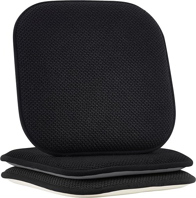 Elegant Comfort 2 Pack Chair Cushion Covers - Skid-Proof Rubber Backing - 16 x 16 Inch - Thick Dining Square Shape Seat Covers - Comfortable Textured Chair Pads with Ties - Honeycomb Pattern, Black