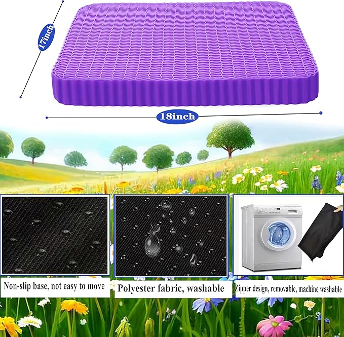 Innovative Gel Seat Cushion for Long Sitting, Soft and Breathable, Seat Cushion for Back, Sciatica, Hip, Tailbone Pain Relief, Used for The Office, Wheelchair, Recliner, Car, Stadium, Kayak.(Púrpura)