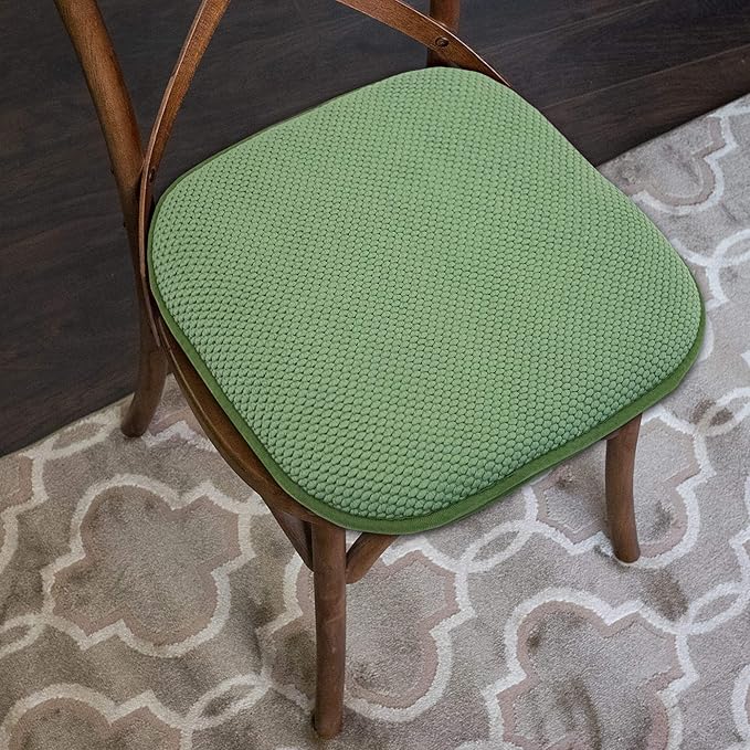 Sweet Home Collection 4 Pack Memory Foam Honeycomb Nonslip Back 16" x16" Chair/Seat Cushion Pad, Green