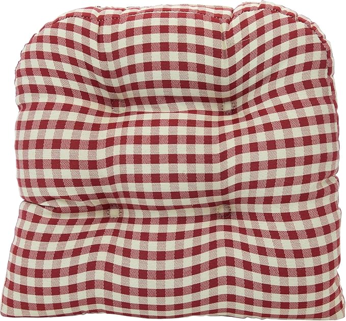 Klear Vu Gripper Overstuffed Universal Non-Slip Dining Chair Cushions for Kitchen Decor or Office Use, U-Shaped Skid-Proof Seat Pad, 15x15 Inches, 2 Count (Pack of 1), Gingham Red