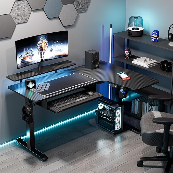 EUREKA ERGONOMIC Standing Desk (61"x43")- L Shaped Desk with Keyboard Tray Adjustable Height Sit Stand Computer Desk Corner Gaming Ergo Desk w Memory Presets, Monitor Stand, LED/USB/Dual Motor, Right