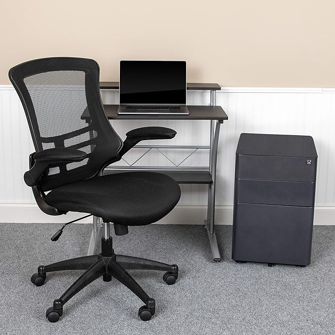 Flash Furniture Calder Work From Home Kit - Black Computer Desk, Ergonomic Mesh Office Chair and Locking Mobile Filing Cabinet with Side Handles
