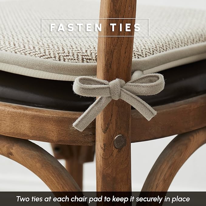 Elegant Comfort 2 Pack Chair Cushion Covers - Skid-Proof Rubber Backing - 16 x 16 Inch - Thick Dining Square Shape Seat Covers - Comfortable Textured Chair Pads with Ties - Chevron Pattern, Beige