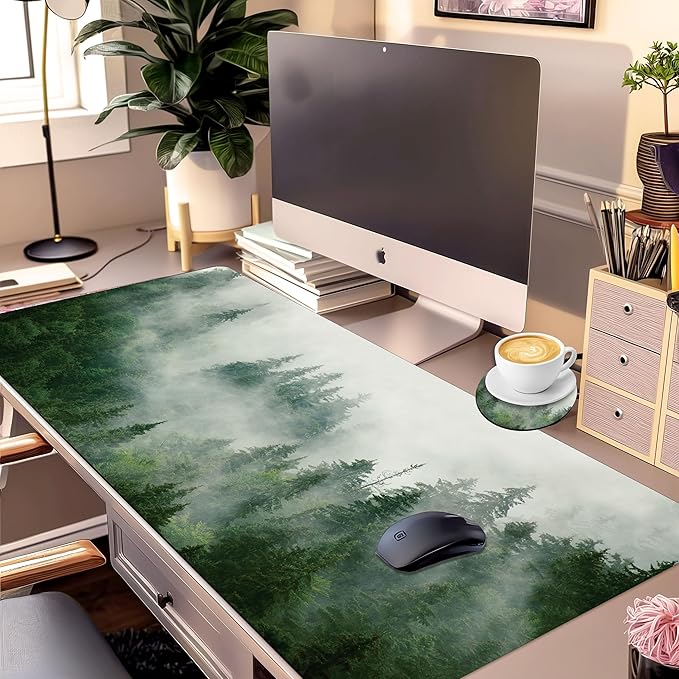 Forest Extended Large Mouse Pad with Stitched Edges, XXL Mouse Pad Large 31.5x15.7 Inch, Desk Mat Keyboard Pad Non Slip Base Gaming Mousepad Functional Desk Pad