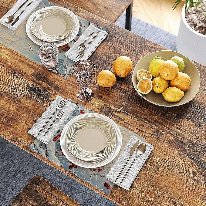 Red Cardinal Bird Christmas Placemats Set of 6 Linen Table Mats, 12x18 Inch Washable Placemats for Dining Table, Non Slip Heat Resistant Mats for Kitchen Home Decor