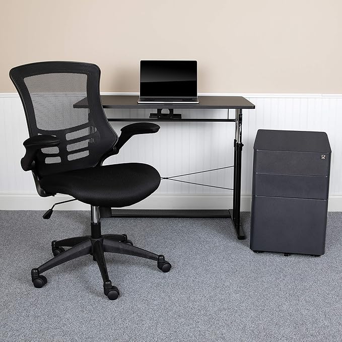 Flash Furniture Work From Home Kit - Adjustable Computer Desk, Ergonomic Mesh Office Chair and Locking Mobile Filing Cabinet with Side Handles