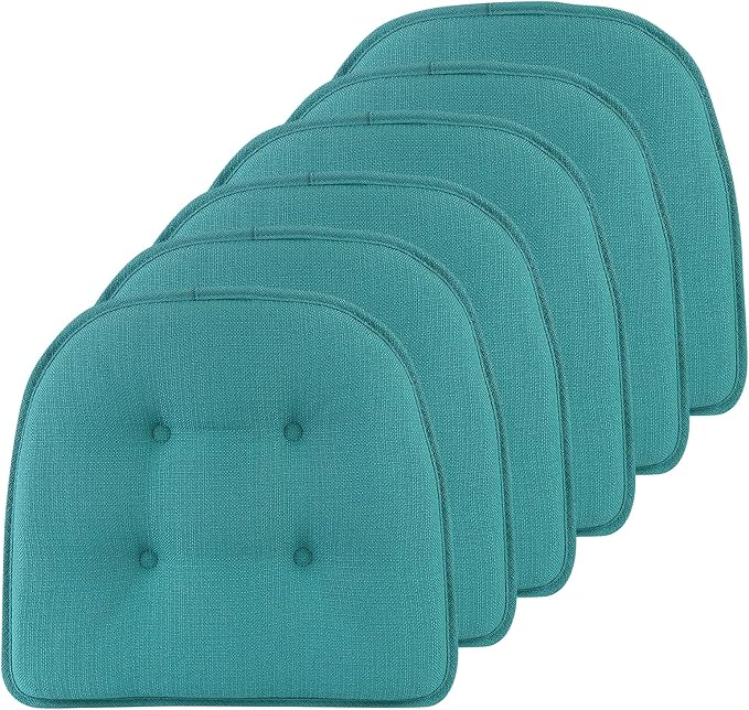 Klear Vu Omega Non-Slip Chair Cushions, Assembled in USA, U-Shaped Skid-Proof Seat Pads for Dining Room, Kitchen, Office, 15"x16" 6 Pack Solid Teal Blue 6 Count