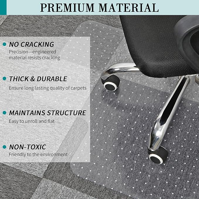 BesWin Office Chair Mat for Carpets, 30" x 48" Low Pile Carpet Protector Mat for Office Chair, Heavy Duty Computer Desk Floor Mat for Carpeted Floors, Easy Glide and Flat Without Curling