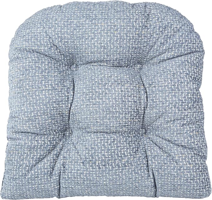 Klear Vu Gripper Overstuffed Universal Non-Slip Dining Chair Cushions for Kitchen Decor or Office Use, U-Shaped Skid-Proof Seat Pad, 15x15 Inches, 2 Count (Pack of 1), Waffle Delft Blue